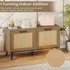Modern freestanding shoe cabinet with woven rattan texture and natural wood grain, perfect for entryway storage.