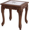 Modern coffee table with a clear tempered glass top and walnut rubberwood base, featuring ornate carvings and vintage style.