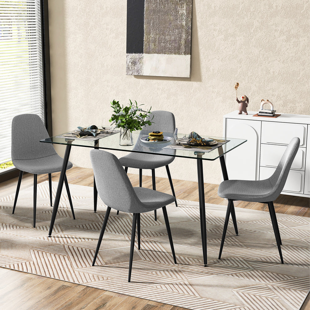 Modern Glass Rectangular Dining Table with Metal Legs-Black - Gallery View 1 of 10