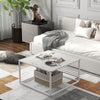 Modern Glass Square Coffee Table with Metal Frame for Living Room-White - Gallery View 1 of 10