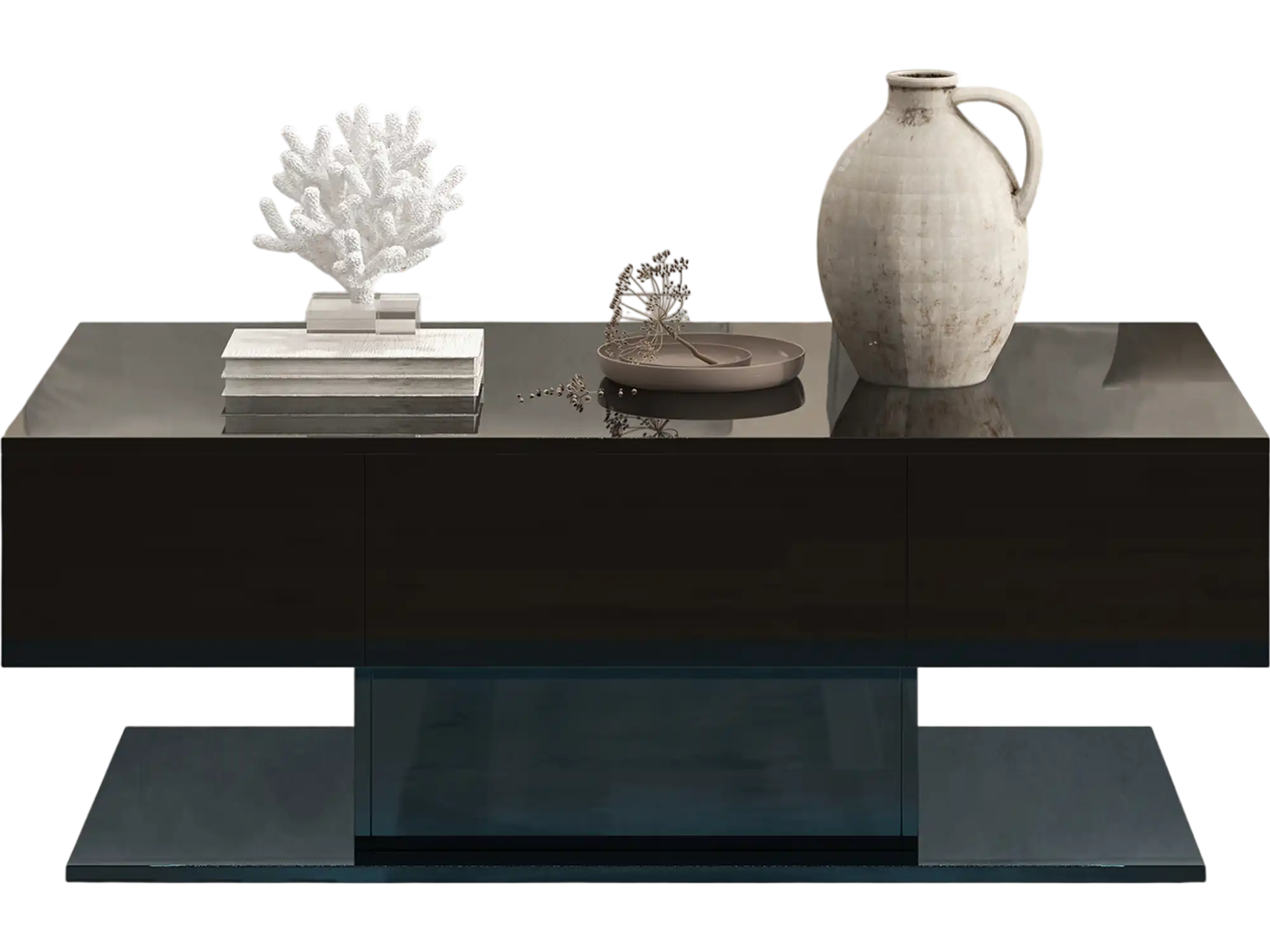 Costway Modern LED Coffee Table 2 Storage Drawers Black 72543168 New