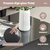 Modern LED coffee table with high-gloss black finish, featuring removable protective film and easy-to-clean surface.