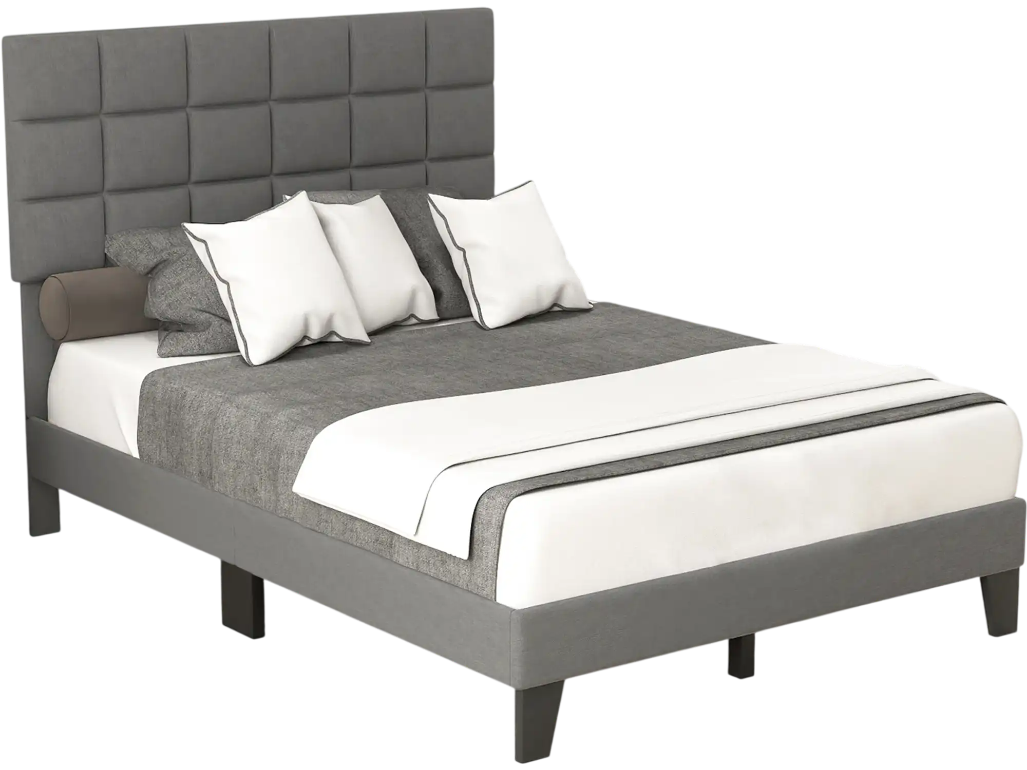 Costway Full Size Modern Linen Bed Frame Adjustable Headboard Gray 23741865 New