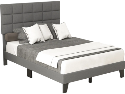 Costway Full Size Modern Linen Bed Frame Adjustable Headboard Gray 23741865 New