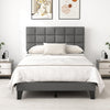 Full size gray linen bed frame with adjustable headboard and exquisite quilting for comfortable support.