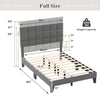 Full size gray linen bed frame with adjustable headboard, featuring 10 slats and 1300 lbs weight capacity for sturdy.