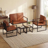 Modern loveseat sofa set featuring a brown PU leather cover and solid metal frame, perfect for small living spaces.