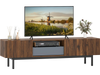 Modern mid-century TV cabinet in walnut finish, designed for TVs up to 82", featuring drawers and ample display space.