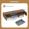 Dimensions of the Modern Mid Century TV Cabinet in walnut, featuring a drawer and ample space for TVs up to 82".