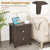 Modern brown nightstand with two drawers and stable support legs, perfect for small spaces and bedroom essentials.