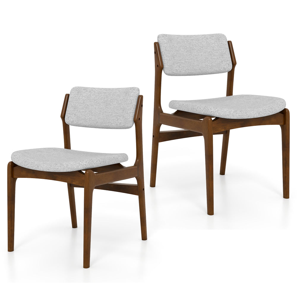 Set of 2 modern padded dining chairs with rubber wood legs in brown, featuring soft cushions for comfort and support.