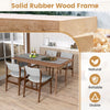 Modern padded dining chairs with solid rubber wood legs, featuring a stylish farmhouse design for dining or living.