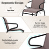 Ergonomic patio chair detail showcasing deep seat, curved armrests, and breathable fabric for outdoor comfort.