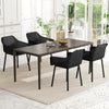 Modern dining table with four ergonomic black plastic chairs featuring breathable mesh backrests for ultimate comfort.