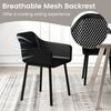 Black modern dining chair with breathable mesh backrest, ergonomic design for comfort, ideal for kitchen or dining room.