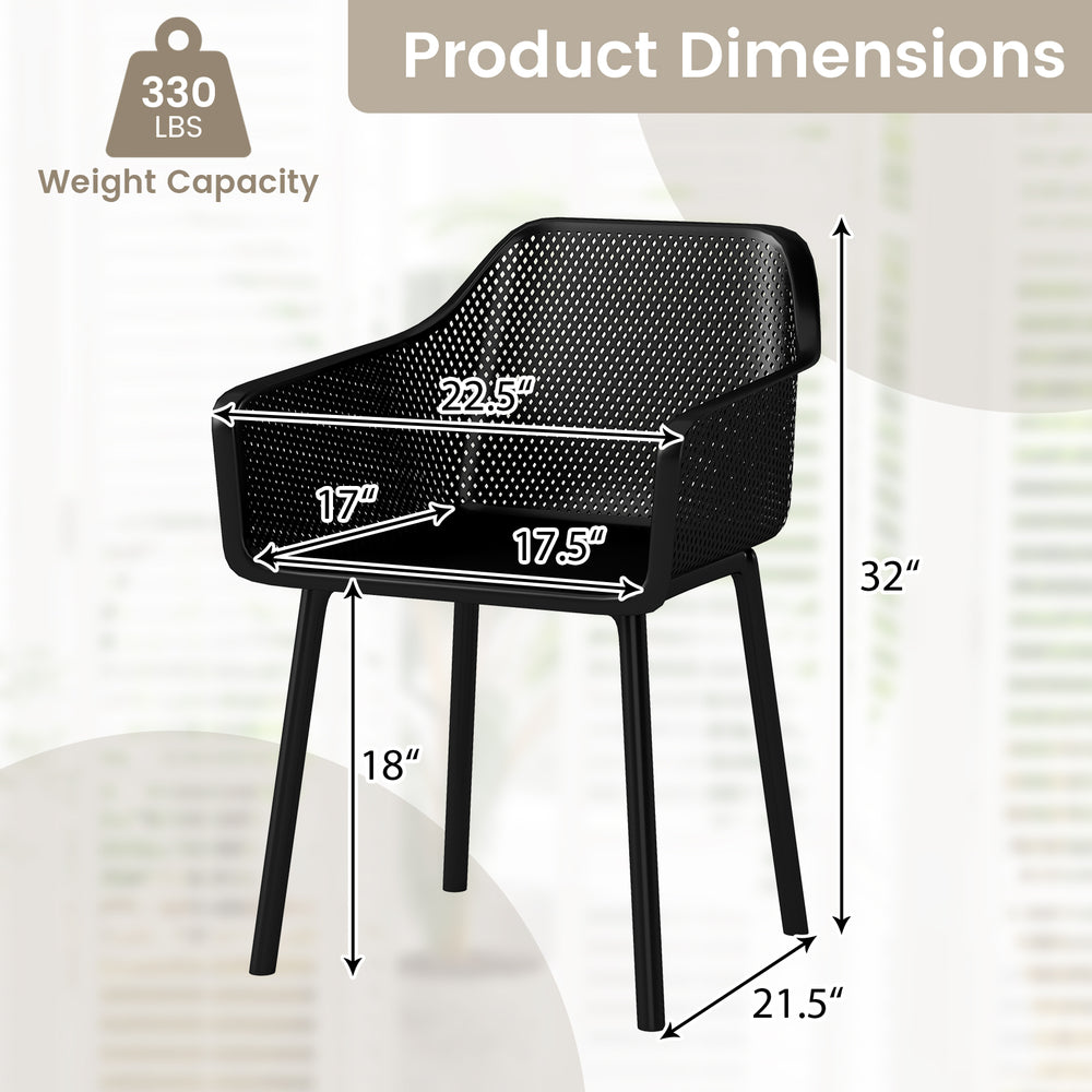 Dimensions of the Modern Plastic Dining Chair with breathable mesh backrest, supporting up to 330 lbs for versatile use.