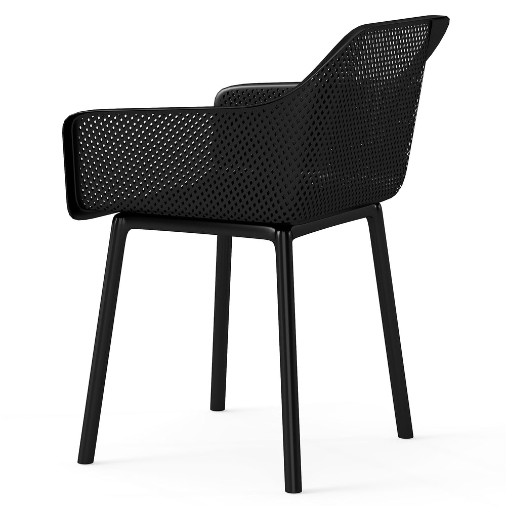 Black modern dining chair with breathable mesh backrest, ergonomic design, and sturdy frame for ultimate comfort.