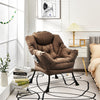 Modern Polyester Fabric Lazy Chair with Steel Frame and Side Pocket-Brown - Gallery View 1 of 12