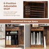 Adjustable 5-position shelf for customized storage in the Modern Reception Desk, featuring rustic brown finish.