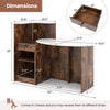 Dimensions of the Modern Reception Desk with oval tabletop, rustic brown finish, and adjustable shelf for versatile.