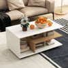 Rectangular coffee table with L-shaped middle shelf in white, featuring ample storage and a waterproof surface for easy.