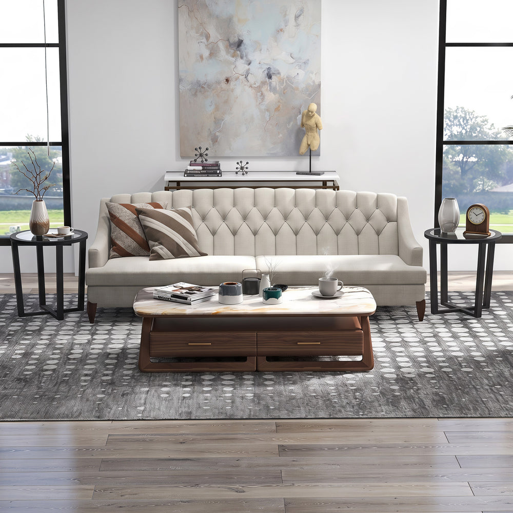 Modern Round End Table Sofa Side Table with Transparent Tempered Glass Top-Black - Gallery View 1 of 9
