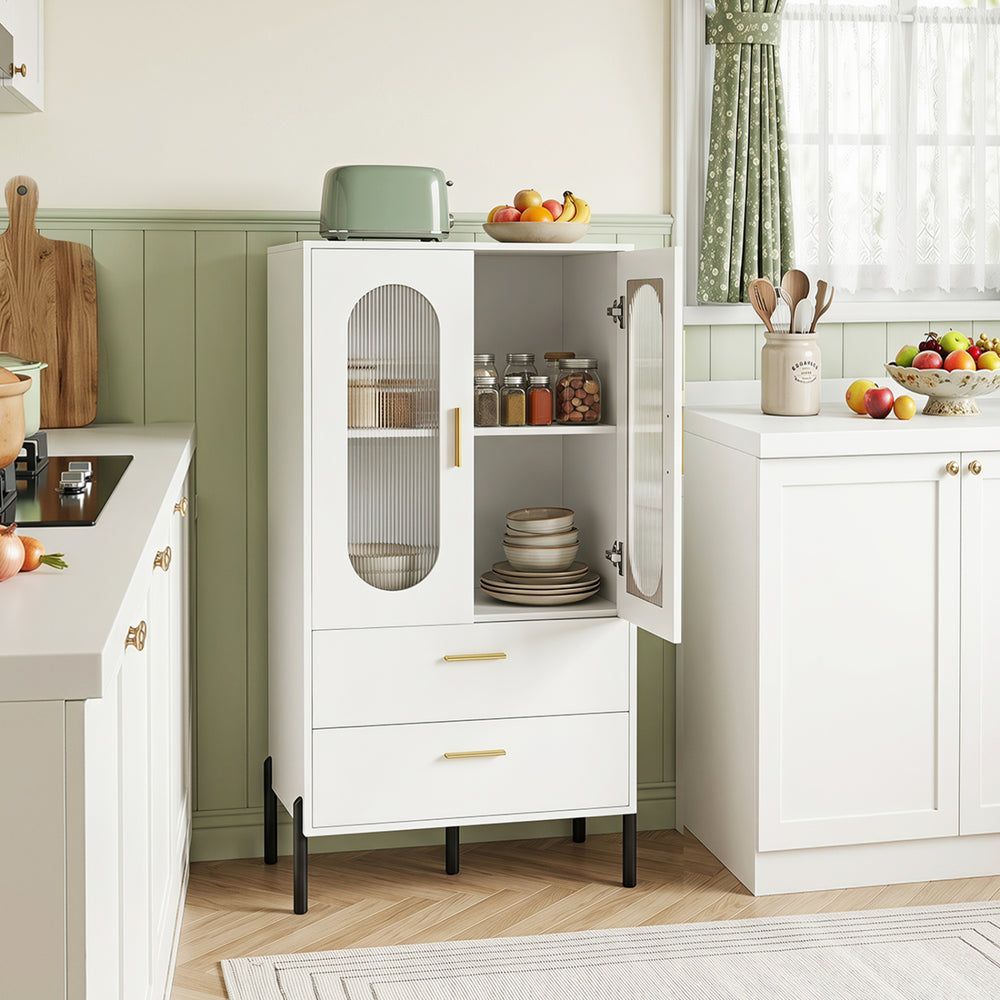 Modern sideboard buffet cabinet with fluted doors, elegantly styled and providing versatile storage for kitchens and living rooms.