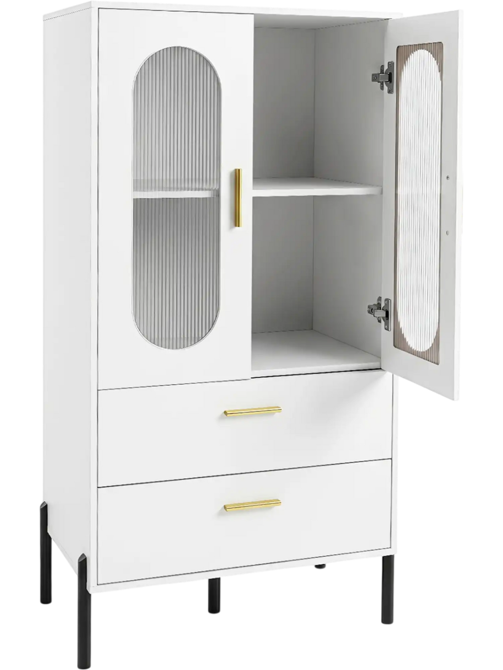 Modern sideboard buffet cabinet with fluted doors, showcasing a stylish design and two large-capacity storage drawers.