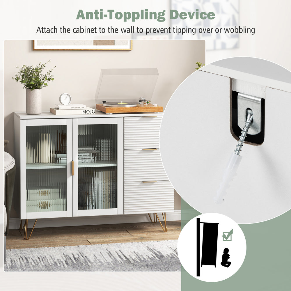 Close-up of the anti-toppling device on the modern sideboard buffet cabinet, ensuring safety and stability for your.