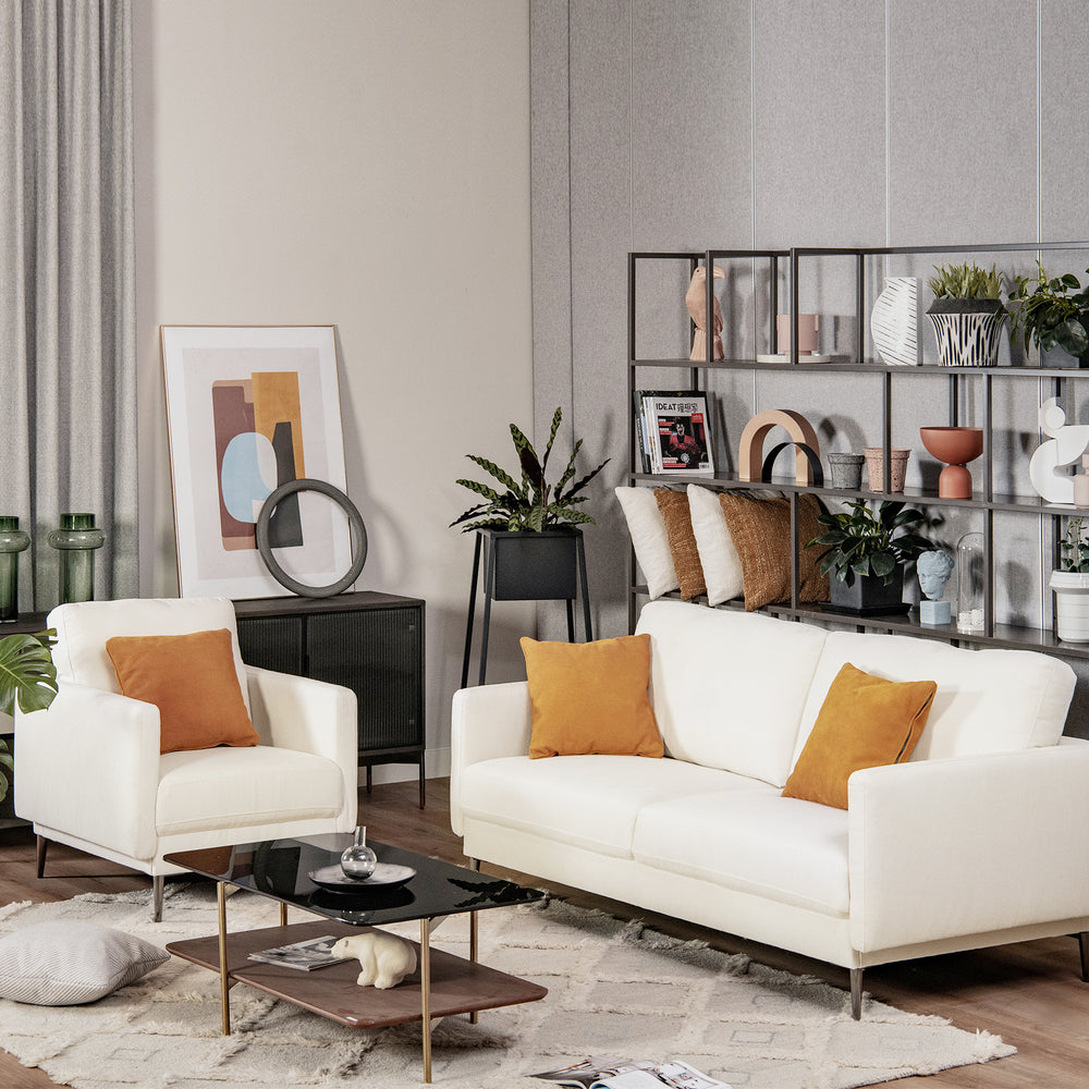 Modern Sofa Couch with Solid Metal Legs and Removable Backrest Cushion-White - Gallery View 1 of 10