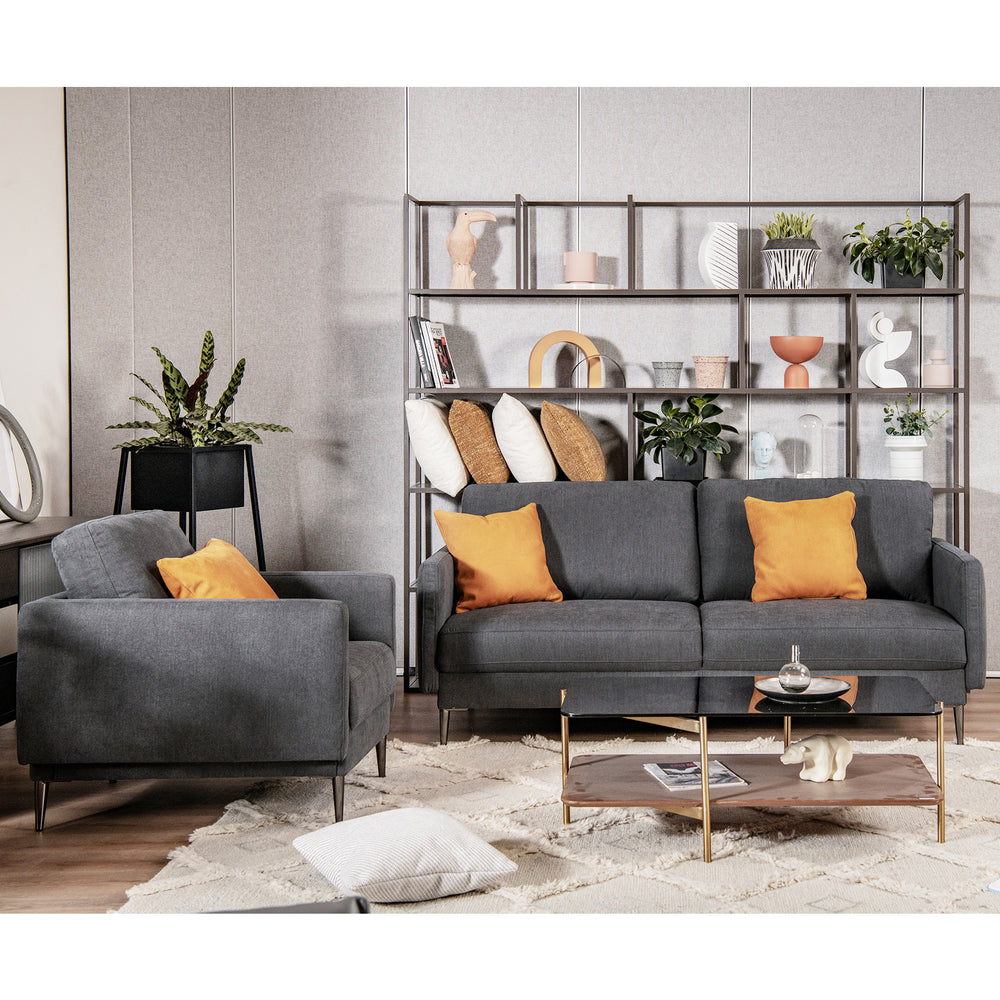 Modern gray sofa set with removable backrest cushions and solid metal legs, perfect for stylish living room seating.