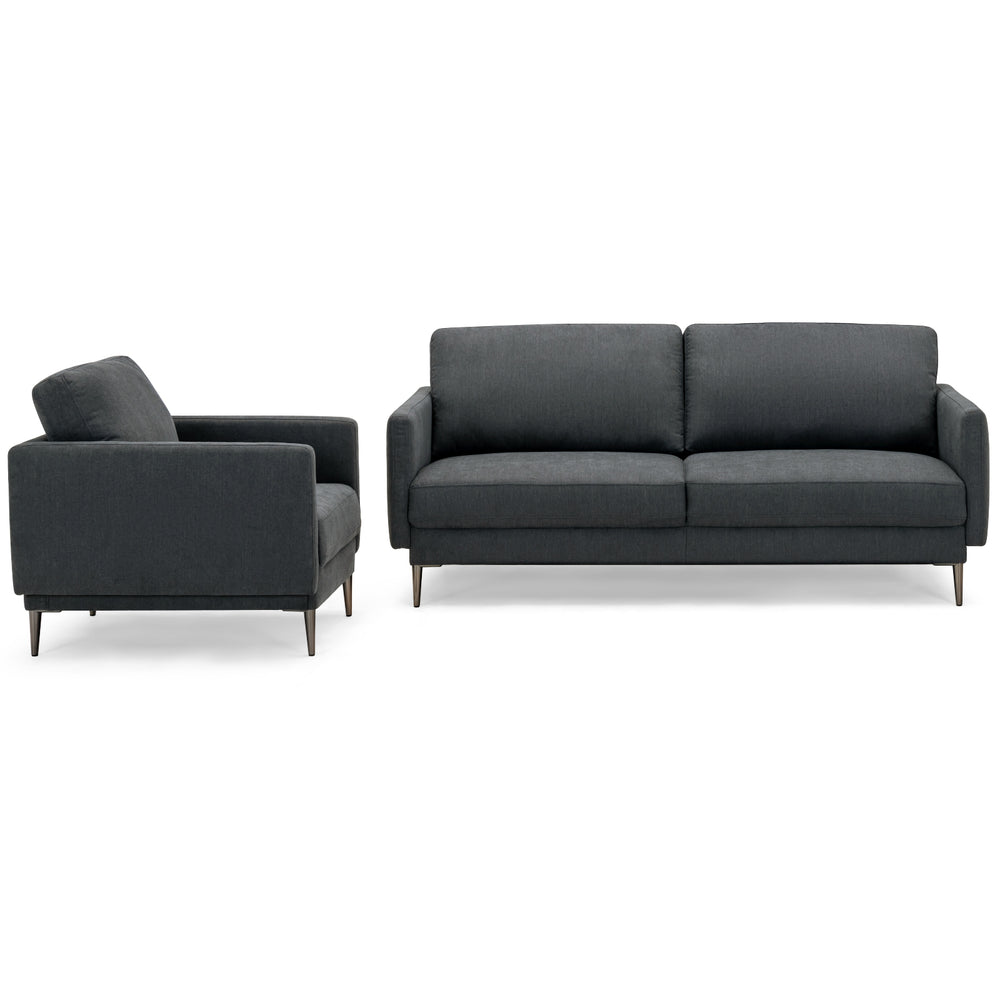 Modern gray sofa set with solid metal legs and removable backrest cushions, perfect for stylish and comfortable seating.