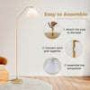 Modern standing lamp with pleated lampshade and adjustable head, easy to assemble for living room or bedroom use.