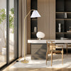 Modern standing lamp with pleated lampshade and adjustable head, perfect for elegant lighting in living rooms or.