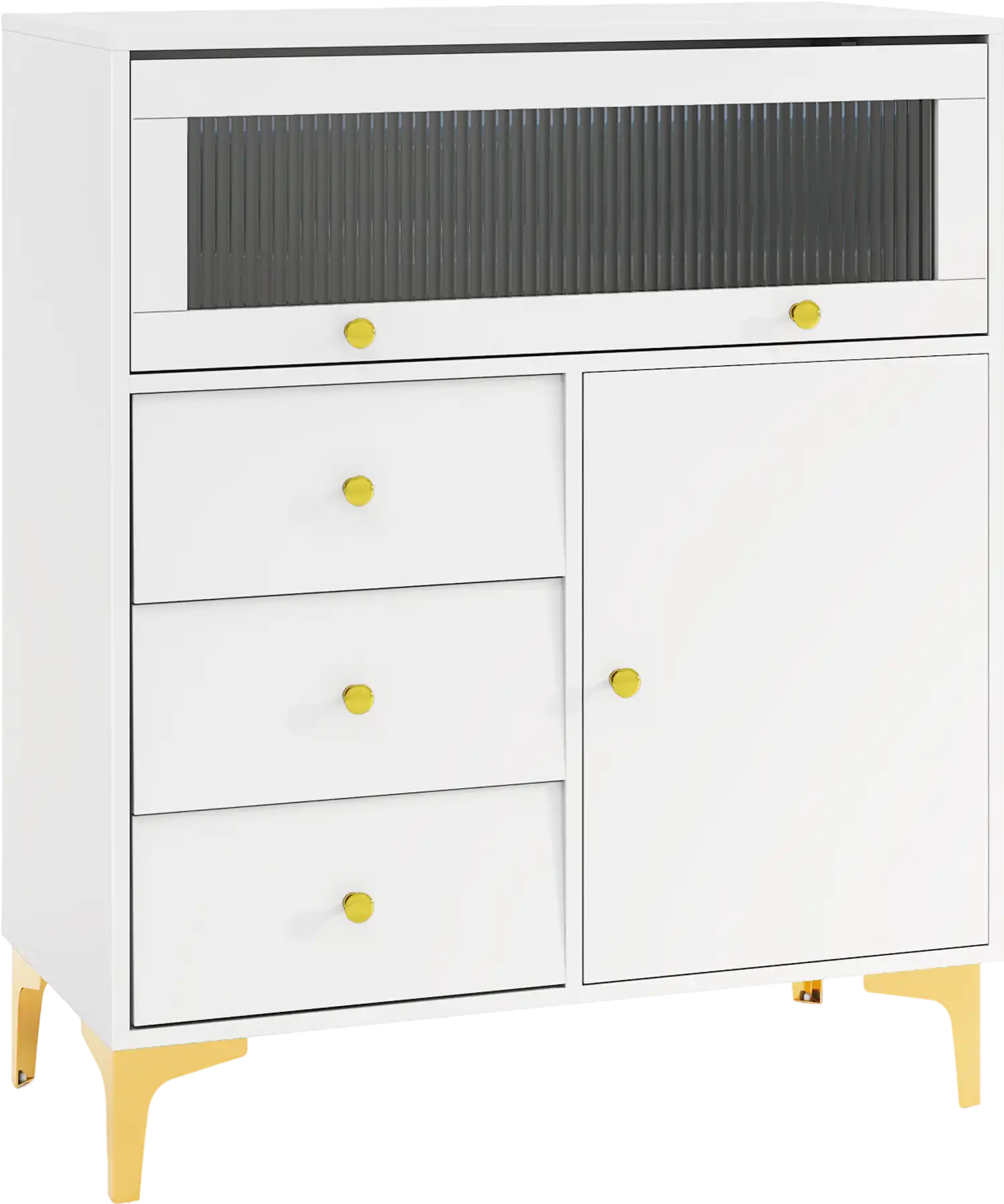Costway Chest of Drawers Fluted Glass Door Sideboard Cabinet 146378952 New