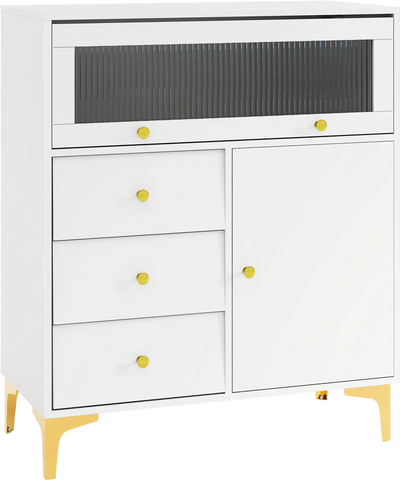 Costway Chest of Drawers Fluted Glass Door Sideboard Cabinet 146378952 New