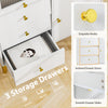 Chest of drawers with three storage drawers and fluted glass door, featuring gold knobs and smooth slides for easy.