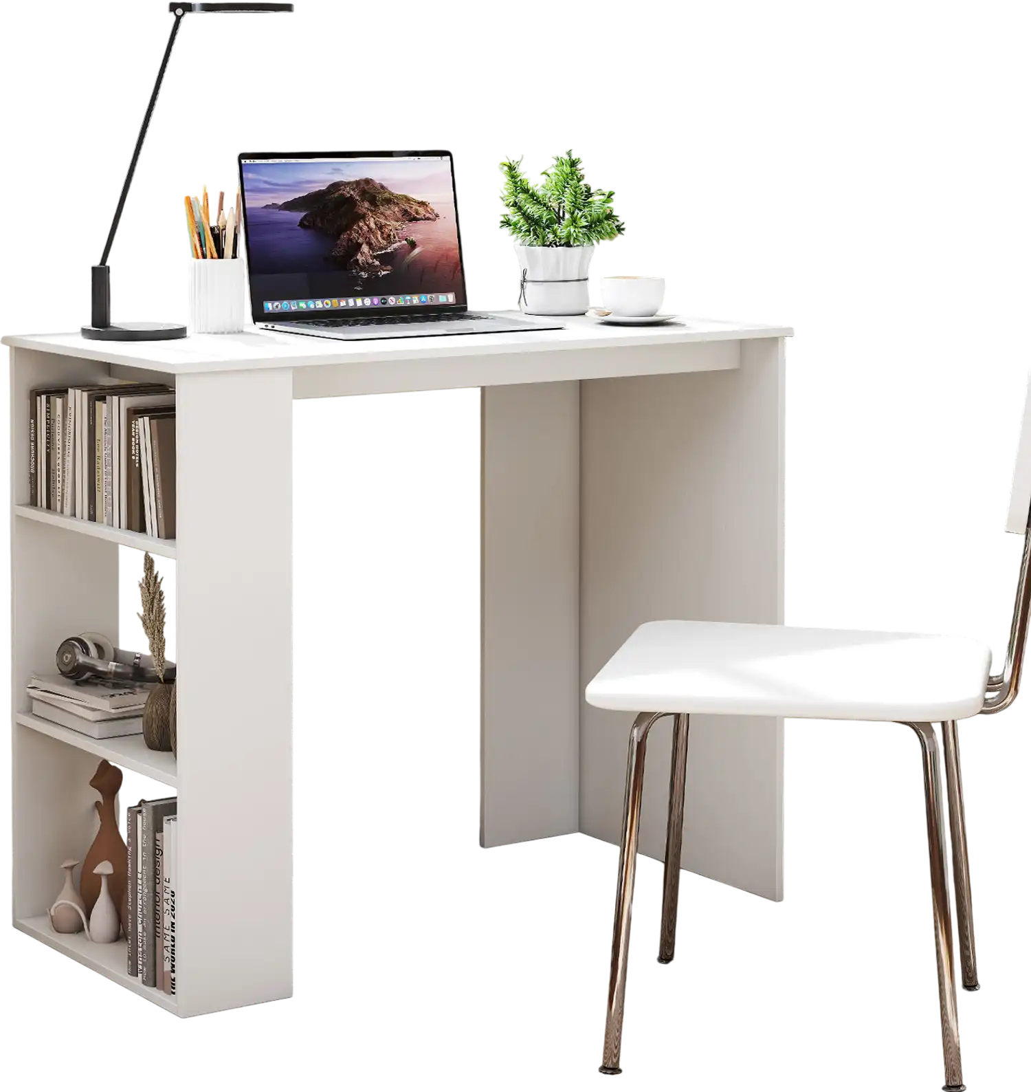 Costway Computer Desk with Bookshelf White 865431927 New