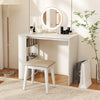 Compact white computer desk with side bookshelf, smooth surface, and protective foot pads for small spaces.