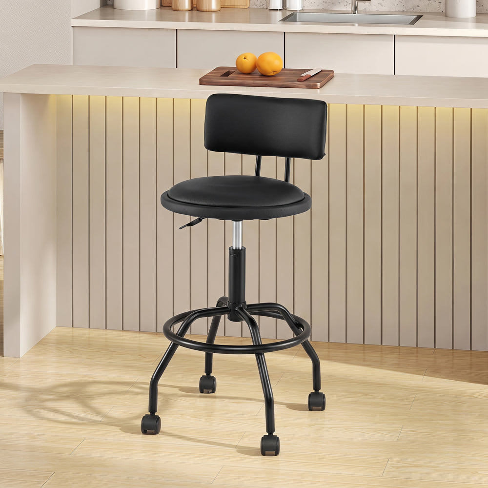 Modern Swivel Height Adjustable Bar Stool with Backrest-Black - Gallery View 1 of 8