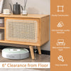 Modern TV stand with rattan sliding doors, bamboo construction, and 6" floor clearance for stylish storage and.