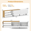 Dimensions of the Modern TV Stand for 80 inches TVs, featuring storage shelves and cabinets in white finish.