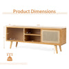 Modern TV stand with rattan sliding doors, bamboo construction, and adjustable shelves for stylish storage.