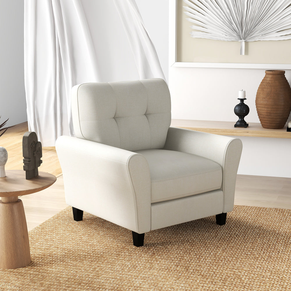 Modern Upholstered Accent Chair with Rubber Wood Legs-Beige - Gallery View 1 of 10