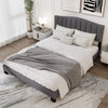 Queen size modern upholstered bed frame with adjustable tufted headboard, featuring a soft linen fabric for comfort.