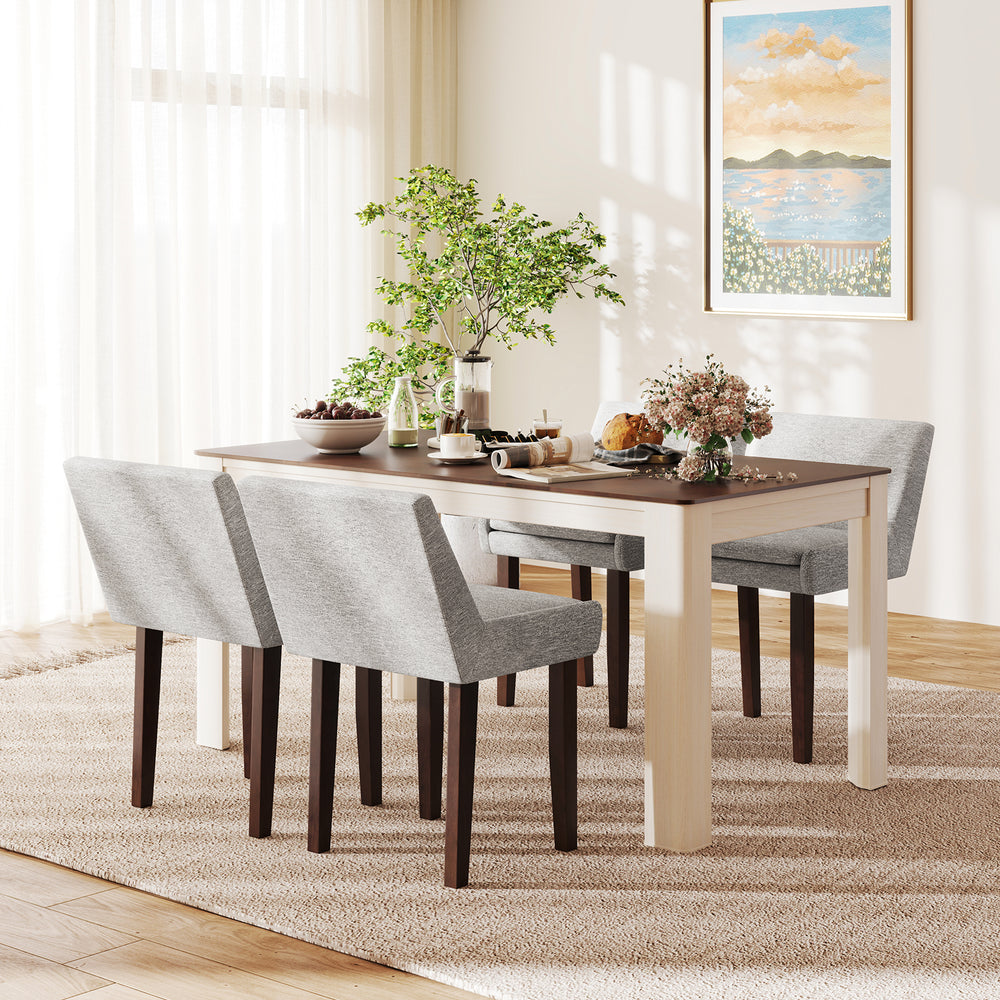 Gray upholstered leisure chair set of 2 with solid rubber wood legs, perfect for modern dining or living room decor.