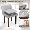 Gray upholstered leisure chair with removable cushion, soft-padded seat, and solid rubber wood legs for modern elegance.