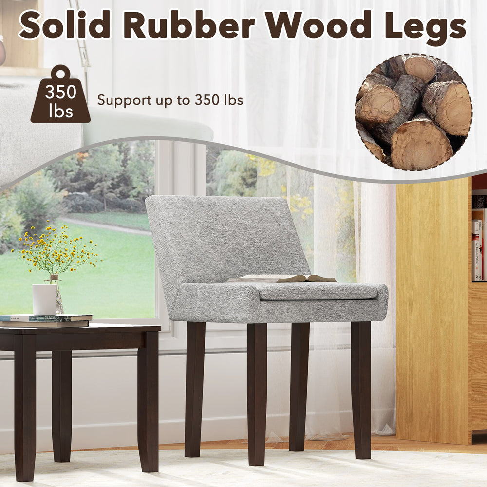 Gray upholstered leisure chair with solid rubber wood legs, supporting up to 350 lbs, ideal for modern living spaces.