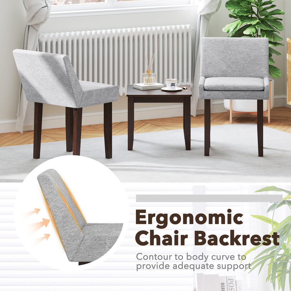 Gray upholstered leisure chair set with ergonomic backrest and solid rubber wood legs, perfect for modern living spaces.