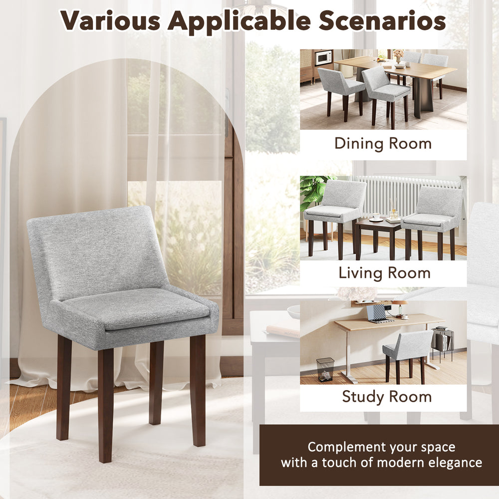 Gray upholstered leisure chair with solid rubber wood legs, perfect for dining, living, or study room elegance.